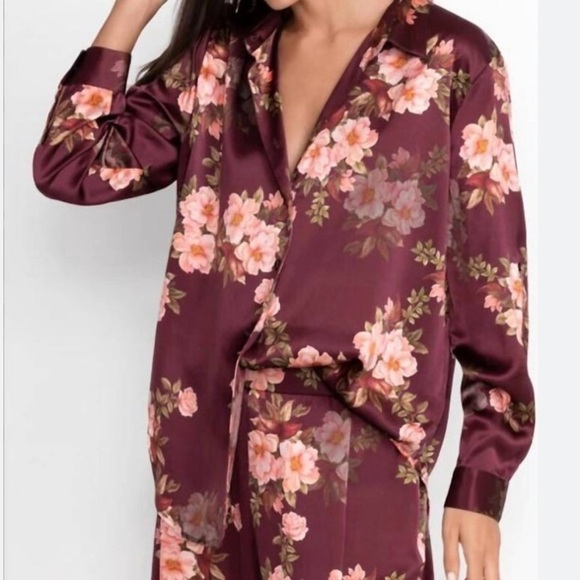 Johnny Was Winonna Silk Blouse Floral Button Up Roll Tab Sleeves Size Small - Picture 9 of 10